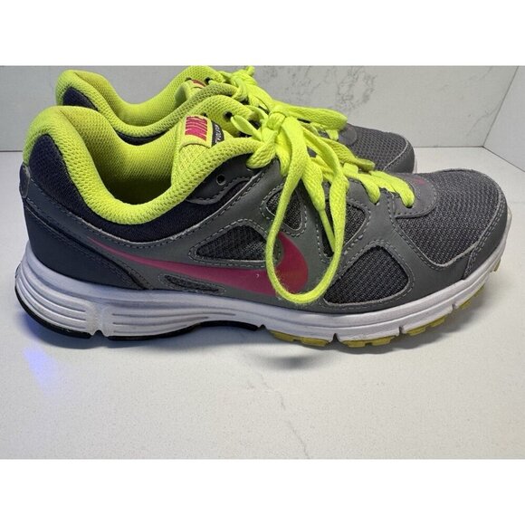 Nike Revolution Running Shoes Women's Size 8 Youth 7 Sneakers Gray Pink Neon - Picture 2 of 10
